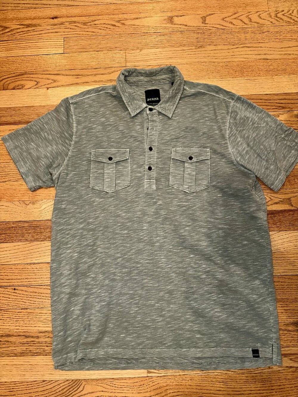 prAna Heather Grey Green Slub Knit Pocket Shirt Men's XL